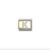 Nomination K Glitter Letter Charm in Stainless Steel with Enamel & 18k Gold
