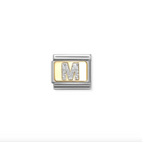 Nomination M Glitter Letter Charm in Stainless Steel with Enamel & 18k Gold
