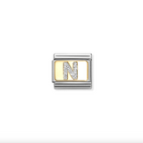Nomination N Glitter Letter Charm in Stainless Steel with Enamel & 18k Gold