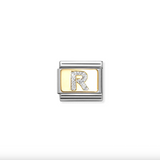 Nomination R Glitter Letter Charm in Stainless Steel with Enamel & 18k Gold