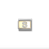 Nomination S Glitter Letter Charm in Stainless Steel with Enamel & 18k Gold