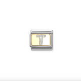 Nomination T Glitter Letter Charm in Stainless Steel with Enamel & 18k Gold
