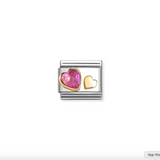 Nomination Dark Pink Heart Charm in Stainless Steel with 18k Gold