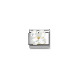 Nomination White Mother of Pearl Flower Charm in Stainless Steel with 18k Gold