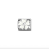 Nomination White Peach Blossom Flower Charm with CZ Enamel Stainless Steel & 925 Silver