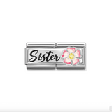 Nomination Double Link Sister with Flower Charm in Stainless Steel, 925 Silver & CZ