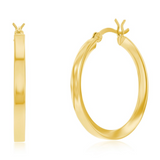 Gold Plated Sterling Silver Polished Flat Hoop Earrings
