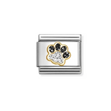 Nomination Glitter Paw Print Charm in Stainless Steel, Enamel & 18k Gold