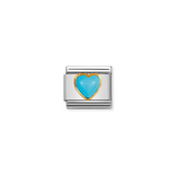 Nomination Turquoise Heart Charm in Stainless Steel with 18k Gold