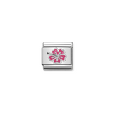 Nomination Hibiscus Charm in Stainless Steel, Enamel, & 925 Sterling Silver