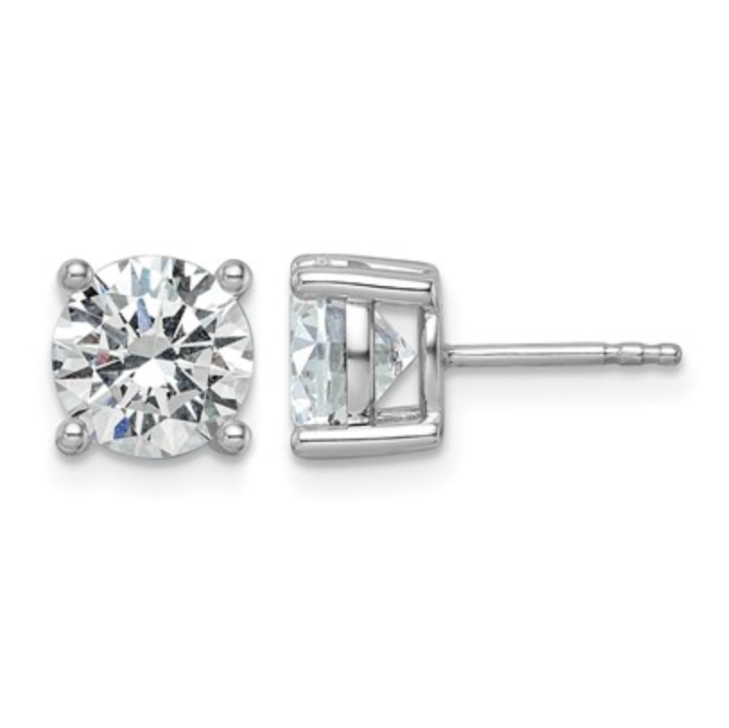 Pair of diamond stud earrings on a white background