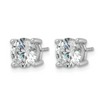 Pair of silver stud earrings with clear gemstones on a white background