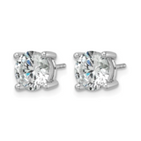 Pair of silver stud earrings with clear gemstones on a white background