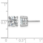 Two diamond stud earrings with measurements on a white background