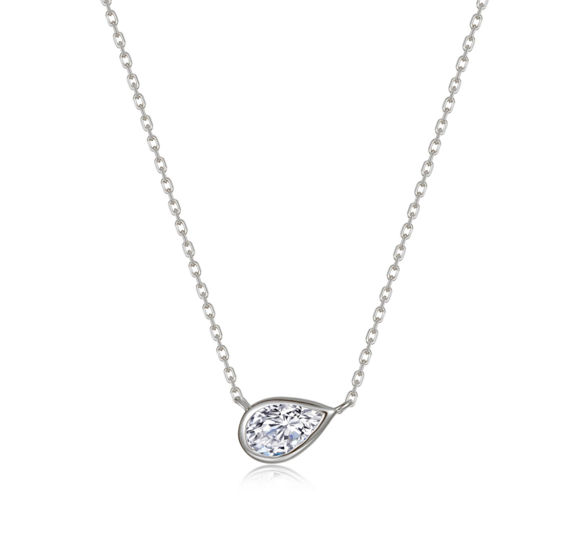 Nespoli's Silver East-West Bezel Pear Solitaire Necklace 