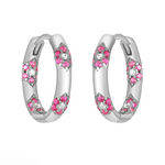 FYB silver hoop earrings with pink and clear CZ floral accents