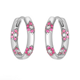 FYB silver hoop earrings with pink and clear CZ floral accents