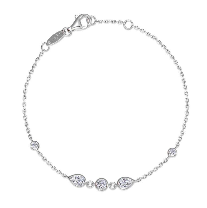 Nespoli's Silver Bezel-Set Teardrop Station Bracelet