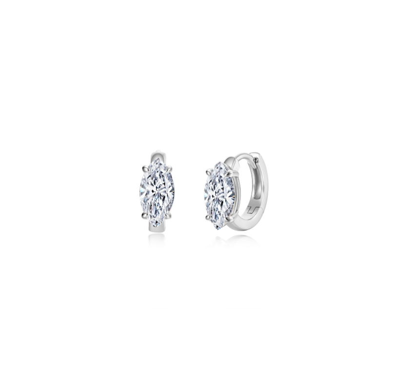 Nespoli's Silver Floating Marquise-Cut Huggies
