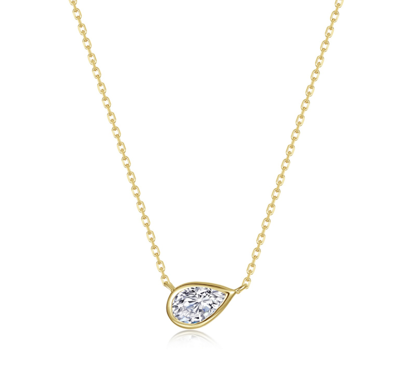 Nespoli's Gold East-West Bezel Pear Solitaire Necklace 