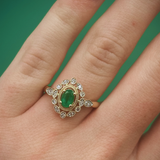 14k Yellow Gold Oval Emerald & .12ct Diamond Ring