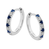 14k White Gold .07ct Diamond & .10ct Sapphire Hoop Earrings