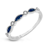 14k White Gold .08ct Diamond and Sapphire Stackable Ring