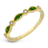 14k Yellow Gold .08ct Diamond & Emerald Right Hand Ring