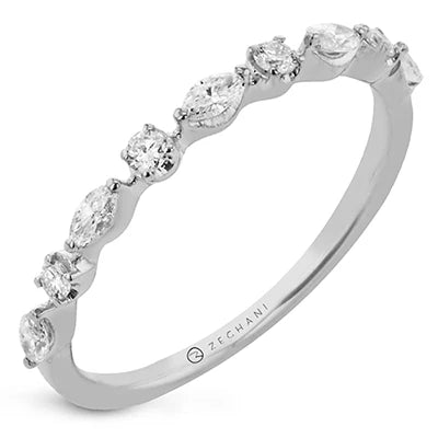 Silver ring with diamonds on a white background