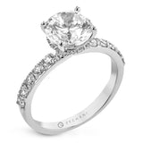 14k Gold Round Diamond Side Stone Hidden Halo Engagement Ring