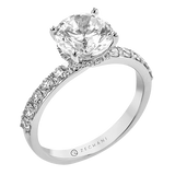 14k Gold Round Diamond Side Stone Hidden Halo Engagement Ring