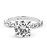 14k Gold Round Diamond Side Stone & Hidden Halo Engagement Ring