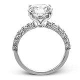 14k Gold Round Diamond Side Stone & Hidden Halo Engagement Ring