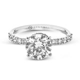 14k Gold Round Diamond Side Stone Hidden Halo Engagement Ring