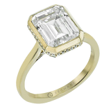 14k Gold Hidden Halo Bezel Set Emerald Diamond Engagement Ring