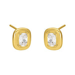FYB gold stud earrings with clear CZ stones in polished rounded settings