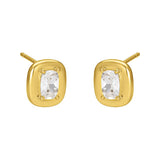 FYB gold stud earrings with clear CZ stones in polished rounded settings