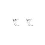 FYB crescent moon stud earrings in polished 925 sterling silver on a white background.