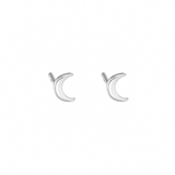 FYB crescent moon stud earrings in polished 925 sterling silver on a white background.