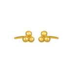 Gold three-bead cluster stud earrings in 18K gold-plated 925 sterling silver on a white background.
