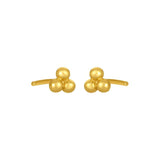 Gold three-bead cluster stud earrings in 18K gold-plated 925 sterling silver on a white background.