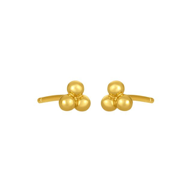 Gold three-bead cluster stud earrings in 18K gold-plated 925 sterling silver on a white background.