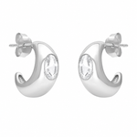 FYB silver hoop earrings with bezel-set clear CZ accents and a polished finish