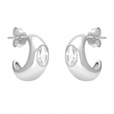 FYB silver hoop earrings with bezel-set clear CZ accents and a polished finish