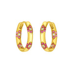 FYB gold hoop earrings with pink and clear CZ floral accents