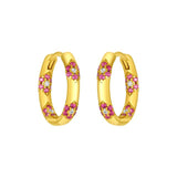 FYB gold hoop earrings with pink and clear CZ floral accents