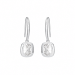 FYB silver dangle earrings with clear CZ stones in polished rounded settings
