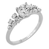 14k Gold Round Diamond Side Cluster Engagement Ring