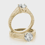 14k Gold Round Sculptural Solitaire Engagement Ring