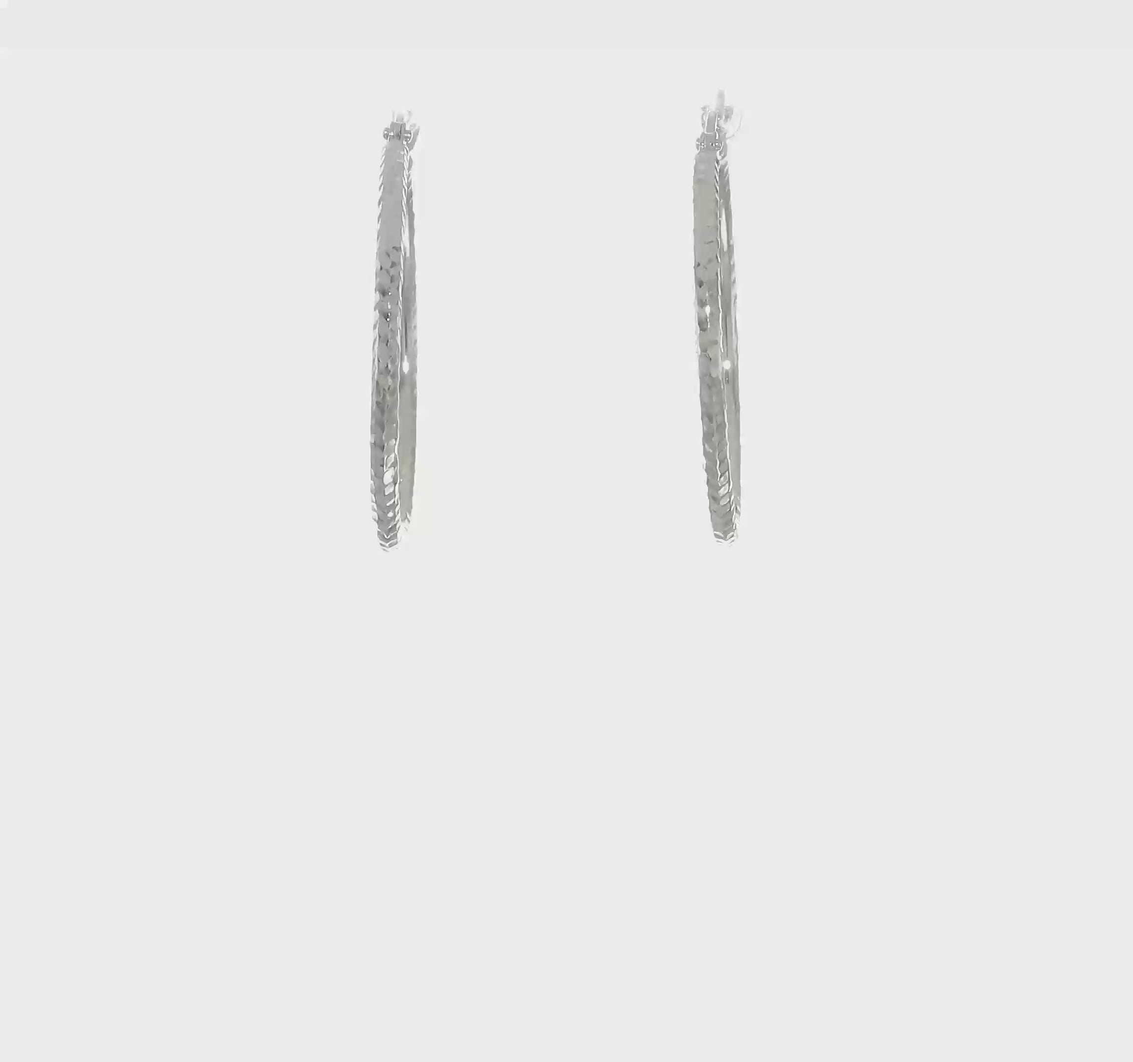 Leslie 14k White Gold Diamond Cut Polished 2mm Hoop Earrings